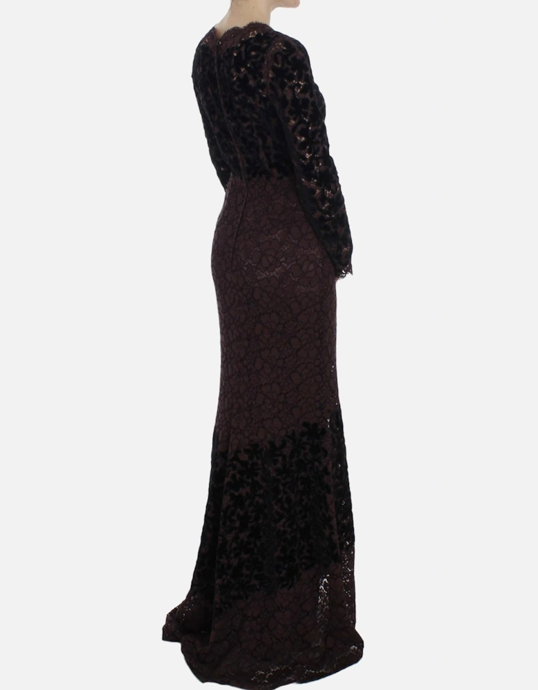 Lace Velvet Long Sleeve Maxi Dress Women - Black Dresses