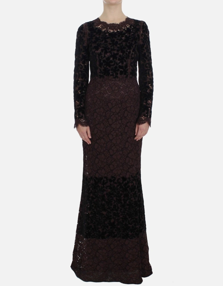 Lace Velvet Long Sleeve Maxi Dress Women - Black Dresses