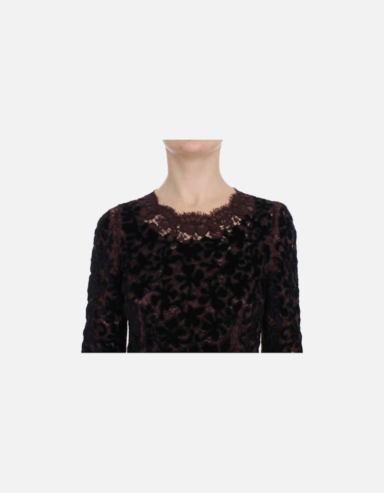 Lace Velvet Long Sleeve Maxi Dress Women - Black Dresses