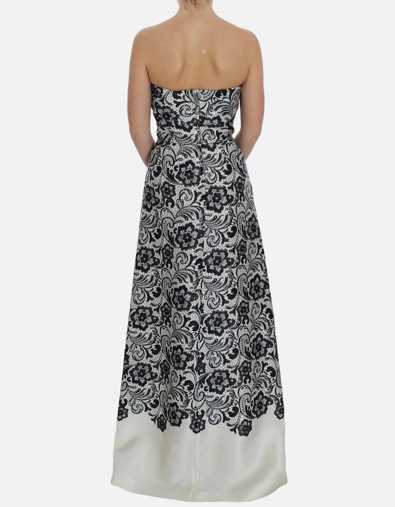 Lace Maxi Dress Floral Print Evening Gown Women - Blackwhite Dresses