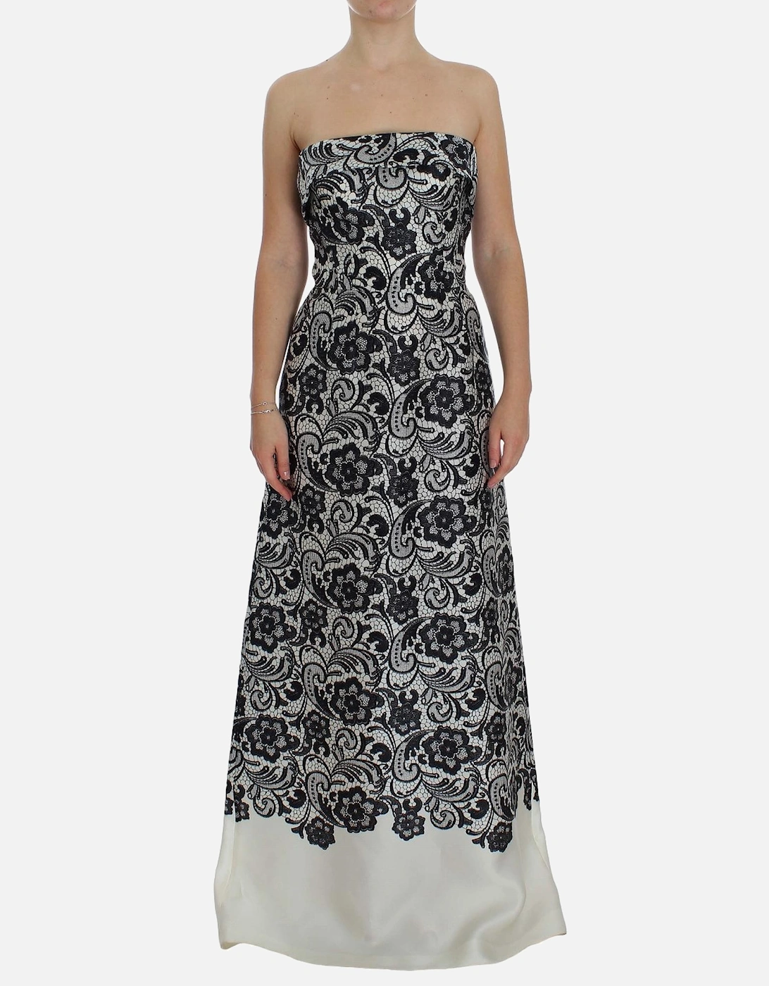 Lace Maxi Dress Floral Print Evening Gown Women - Blackwhite Dresses, 7 of 6