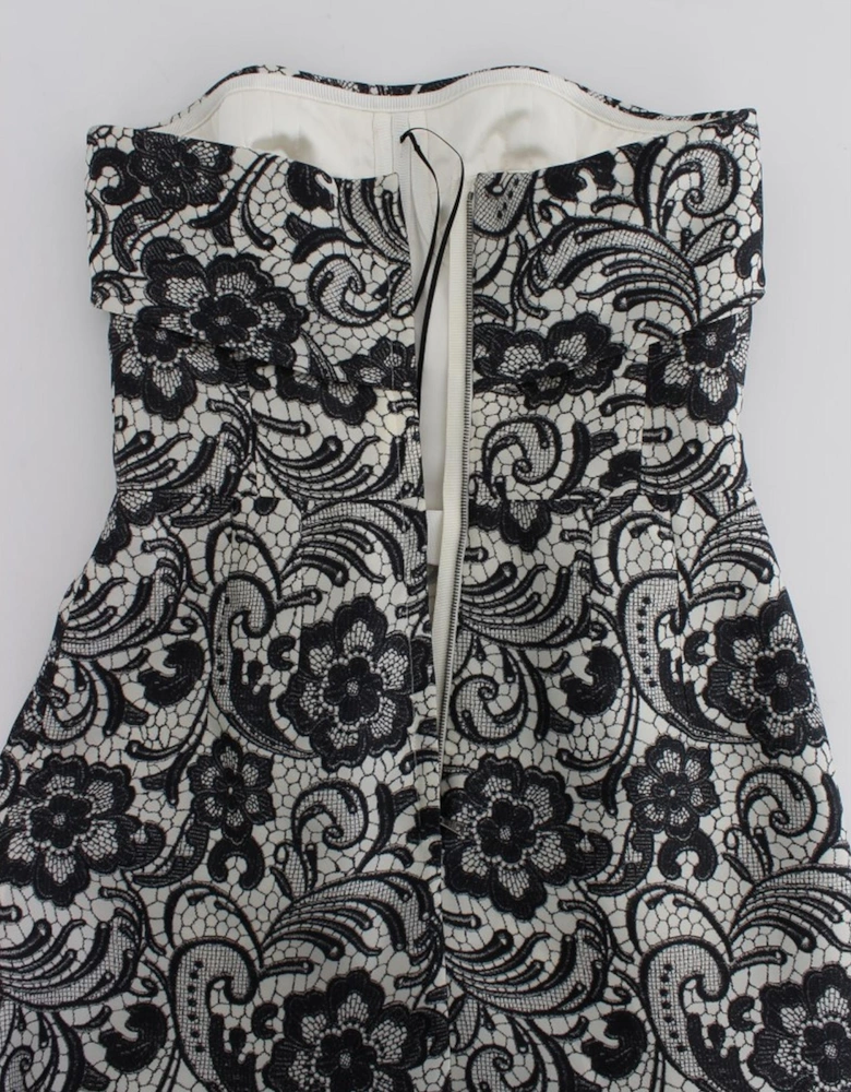 Lace Maxi Dress Floral Print Evening Gown Women - Blackwhite Dresses