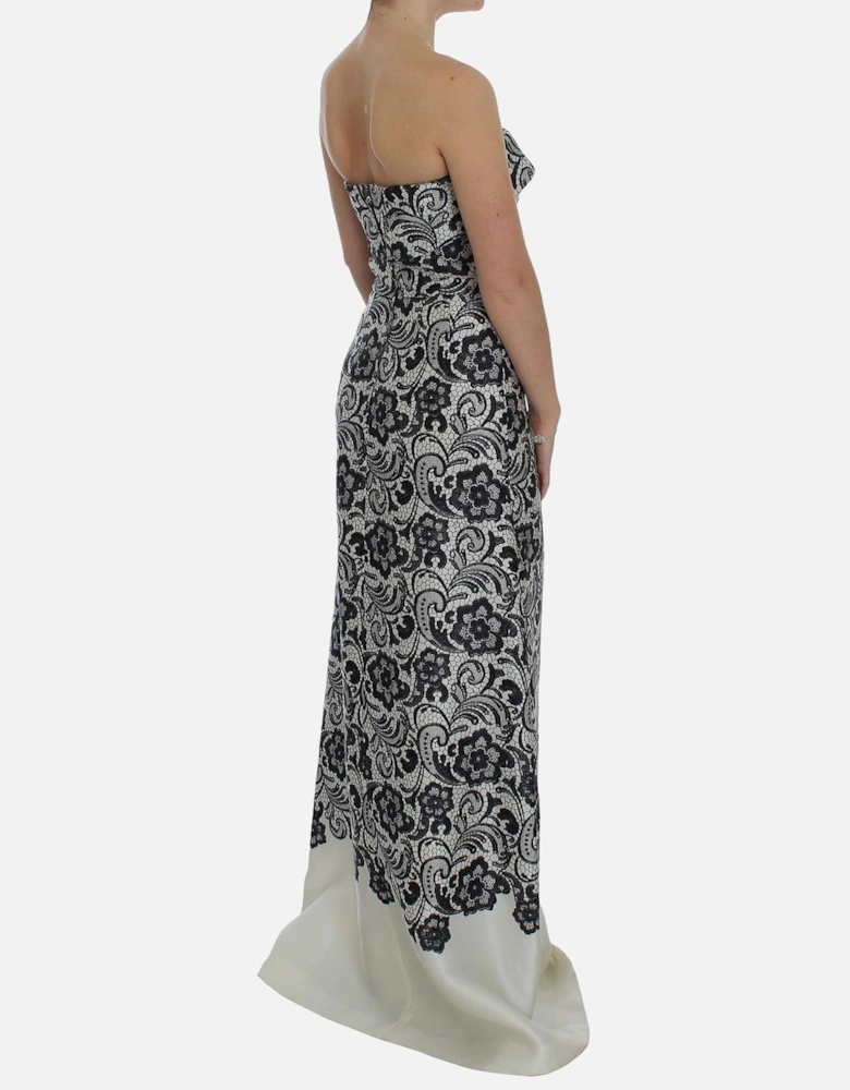 Lace Maxi Dress Floral Print Evening Gown Women - Blackwhite Dresses