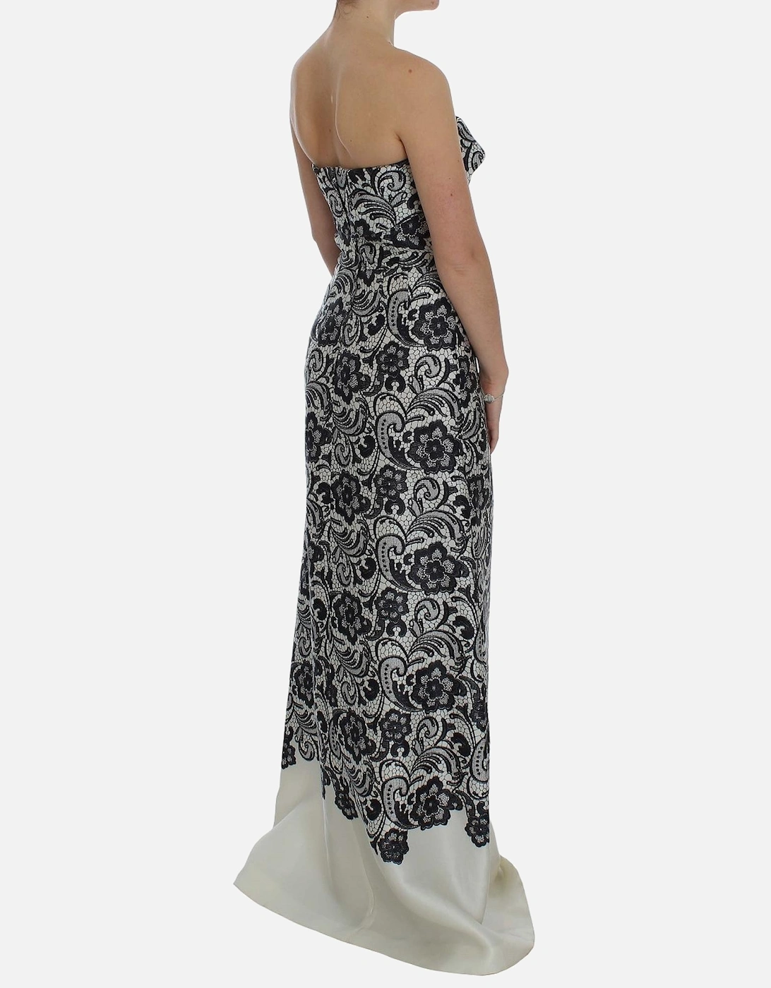 Lace Maxi Dress Floral Print Evening Gown Women - Blackwhite Dresses