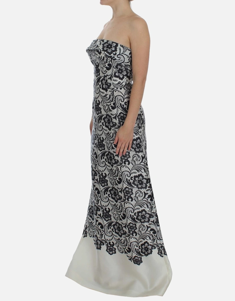 Lace Maxi Dress Floral Print Evening Gown Women - Blackwhite Dresses