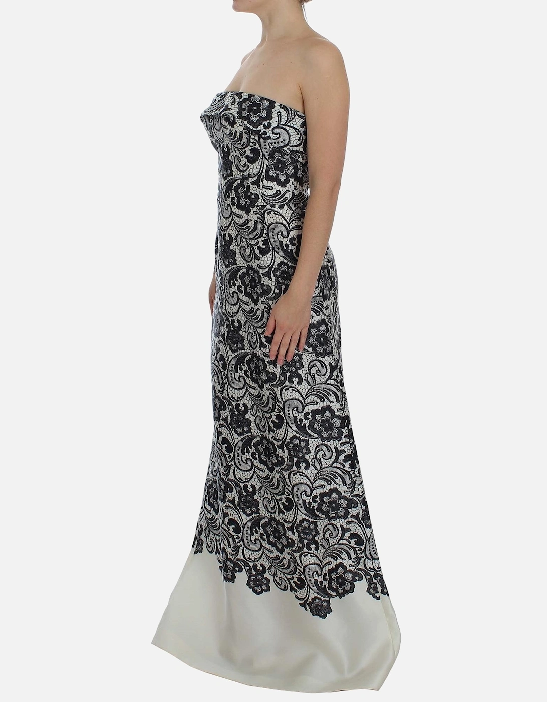 Lace Maxi Dress Floral Print Evening Gown Women - Blackwhite Dresses