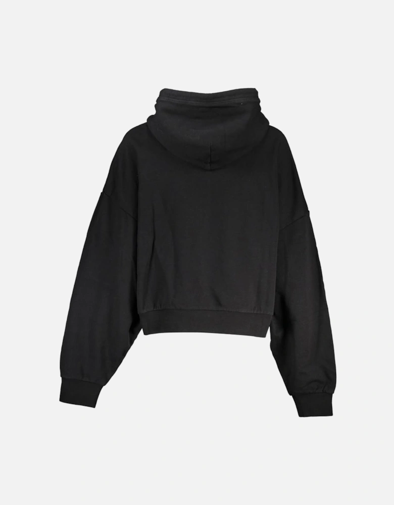 Brushed Hooded Sweatshirt with Central Pocket and Logo Women - Black