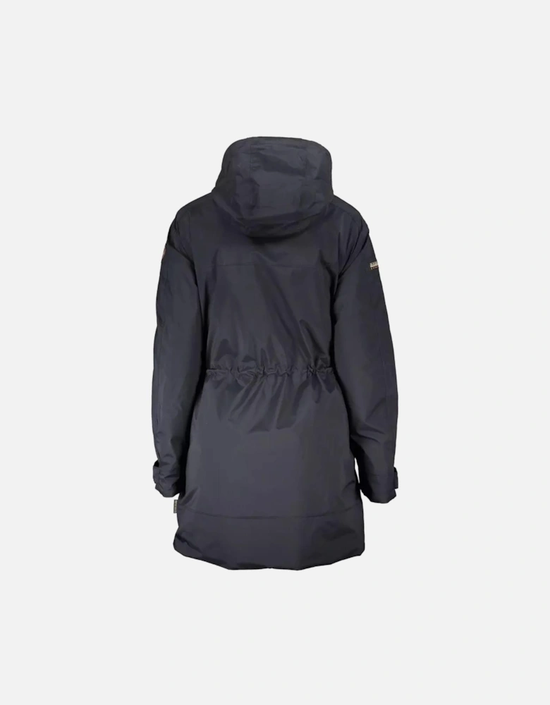 Hooded Long Sleeve Jacket with Drawstring Waist and Logo Women - Black