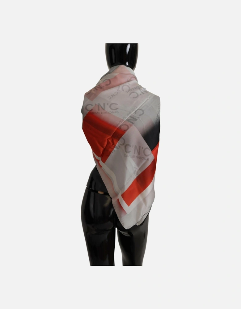 Geometric Print Silk Scarf Women - Gray Patterned Scarves