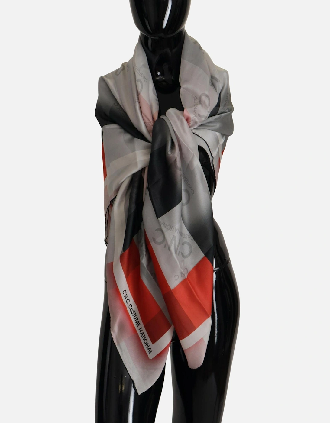 Costume National Women's Gray Patterned Geometric Print Silk Scarf - Scarves - Size: One Size