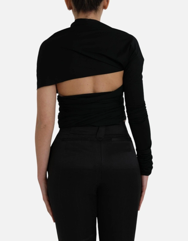 Asymmetric Wool Cutout Top with Logo Details Women - Black T-Shirts