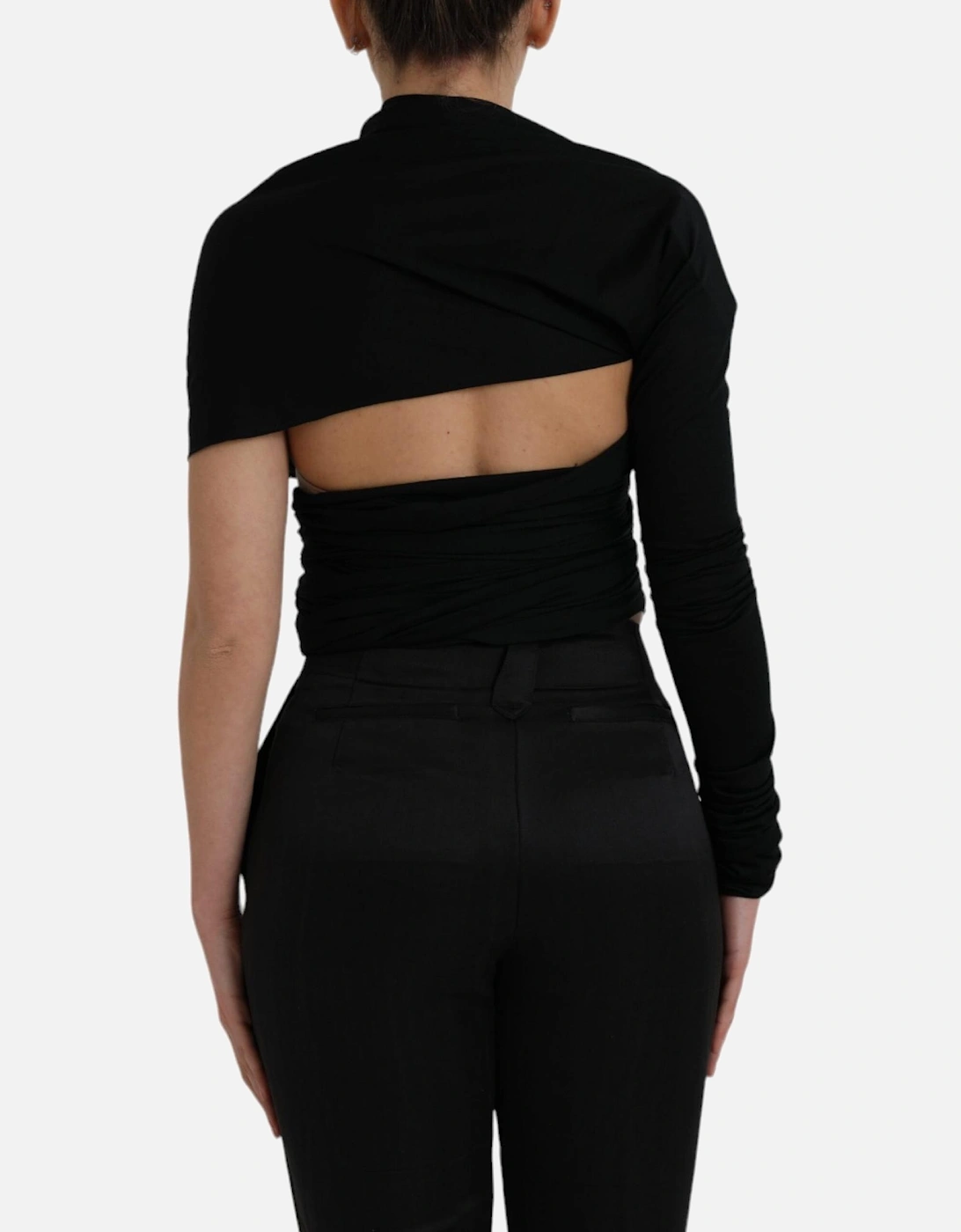 Asymmetric Wool Cutout Top with Logo Details Women - Black T-Shirts