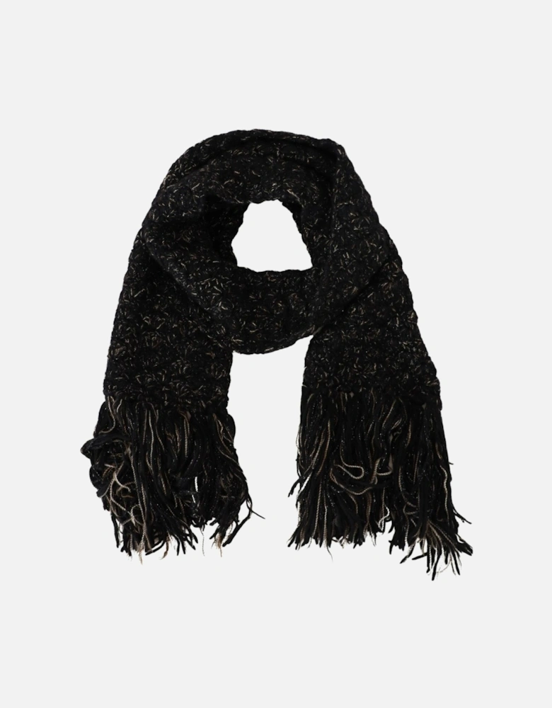 Luxurious Black Wool Blend Scarf with Logo Details Women Scarves