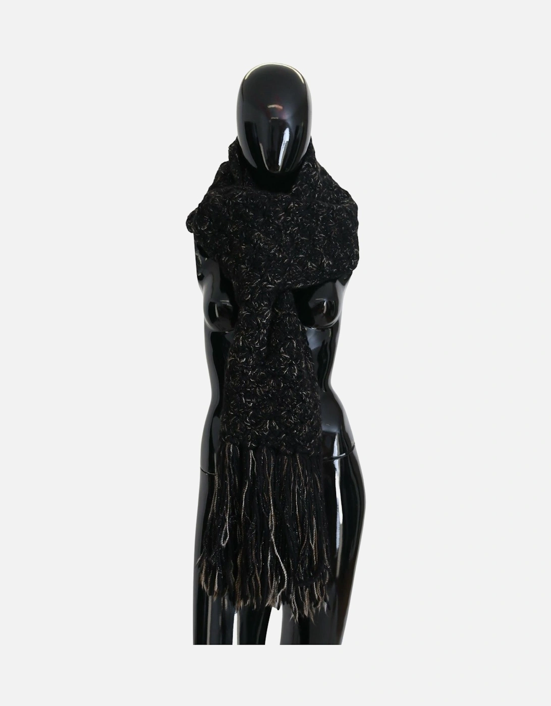 Luxurious Black Wool Blend Scarf with Logo Details Women Scarves, 5 of 4