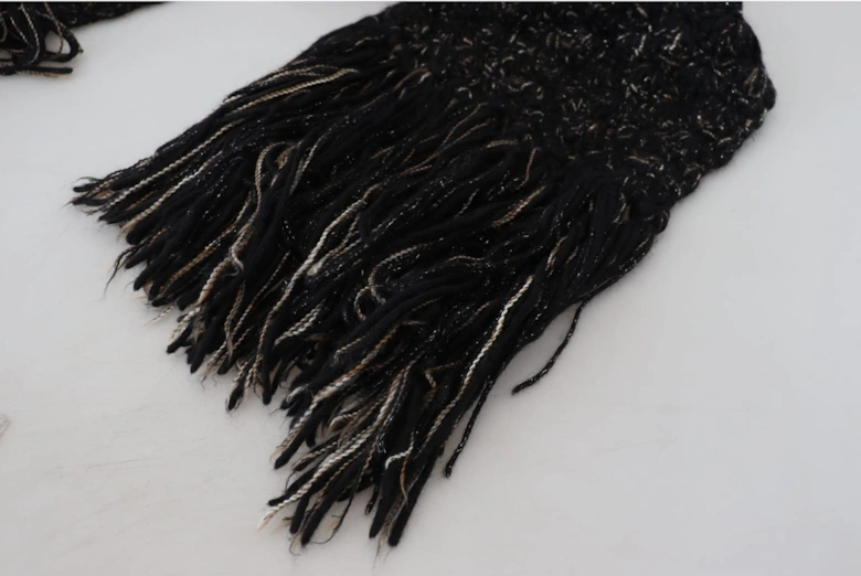 Luxurious Black Wool Blend Scarf with Logo Details Women Scarves