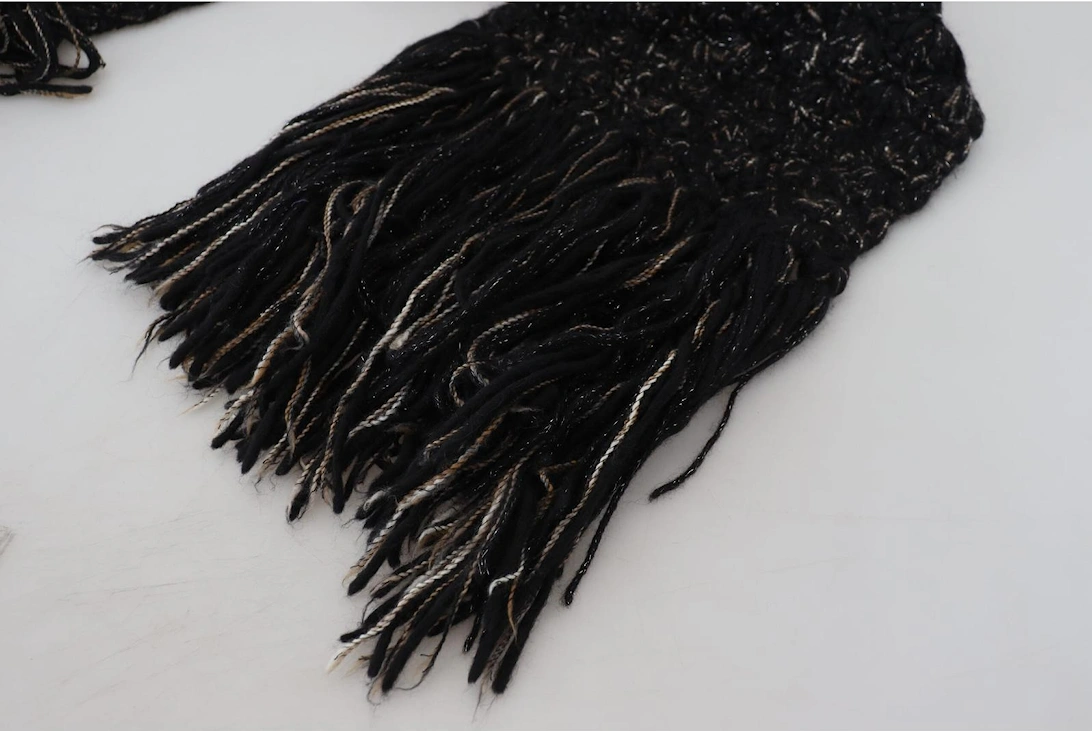 Luxurious Black Wool Blend Scarf with Logo Details Women Scarves