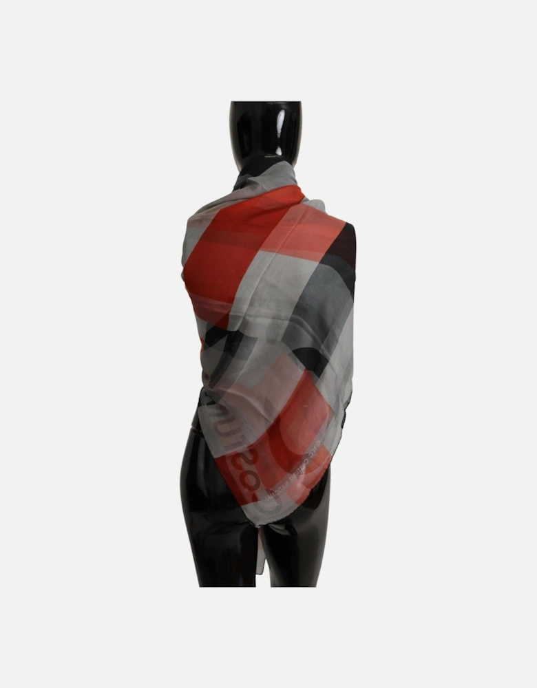 Checkered Silk Scarf with Logo Details Women - Gray Patterned Scarves