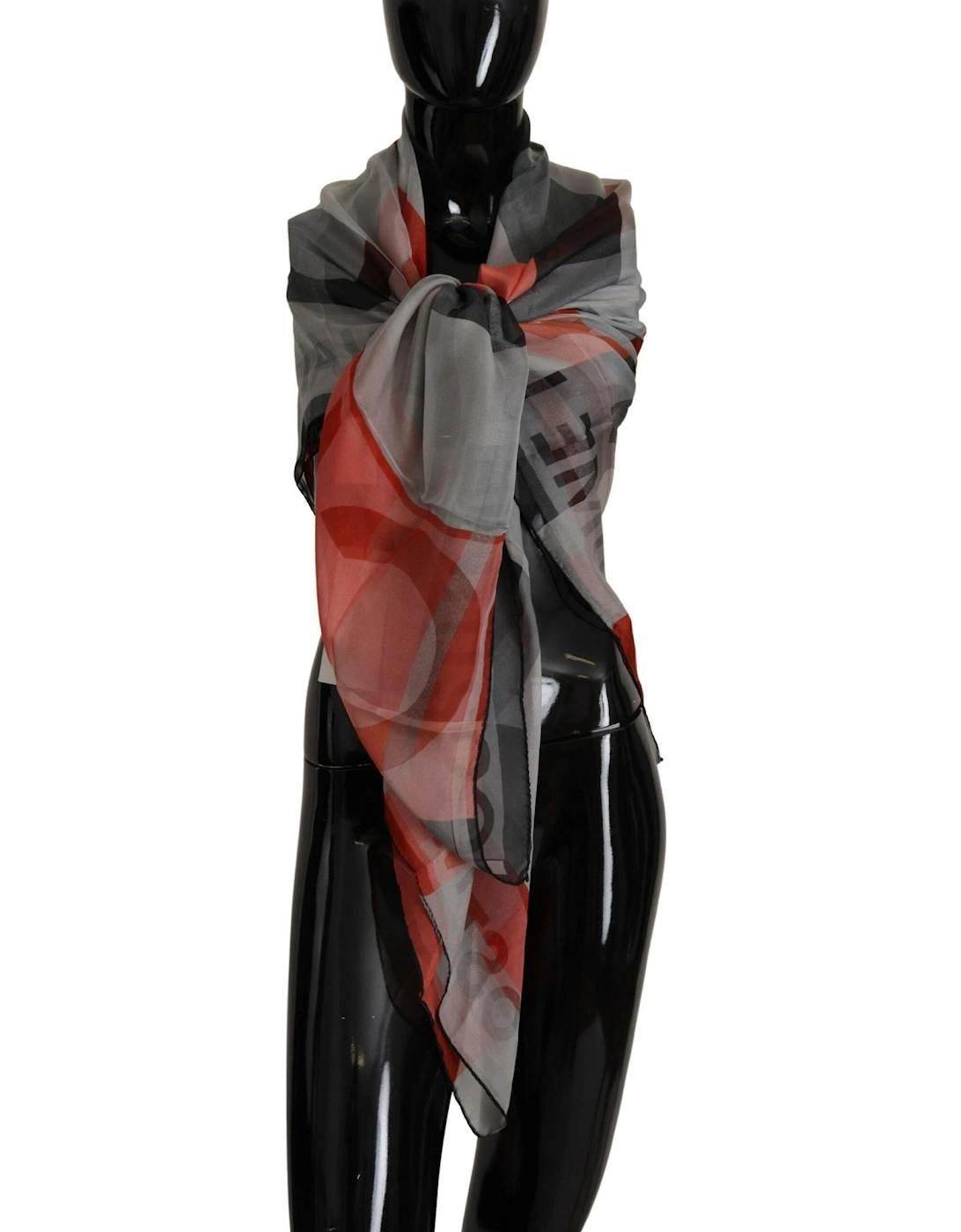 Checkered Silk Scarf with Logo Details Women - Gray Patterned Scarves, 6 of 5