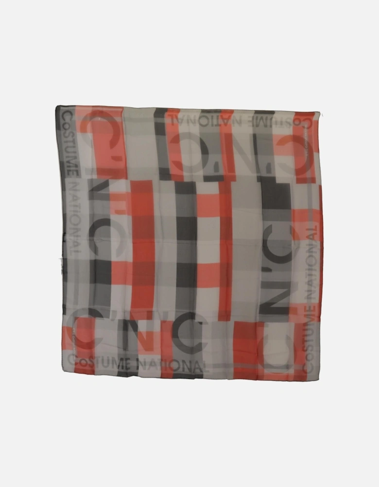 Checkered Silk Scarf with Logo Details Women - Gray Patterned Scarves