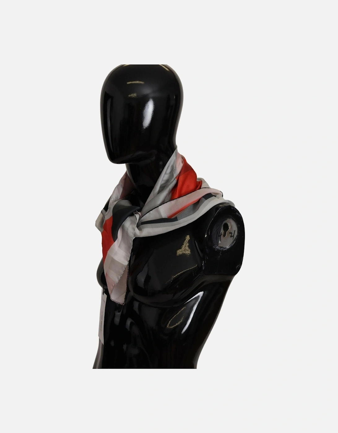 Checkered Printed Silk Scarf with Logo Details Women - Gray Patterned