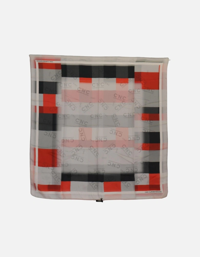 Checkered Printed Silk Scarf with Logo Details Women - Gray Patterned