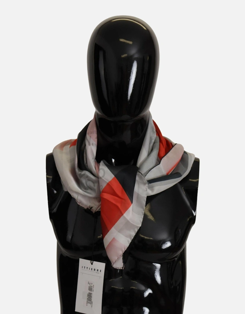 Checkered Printed Silk Scarf with Logo Details Women - Gray Patterned
