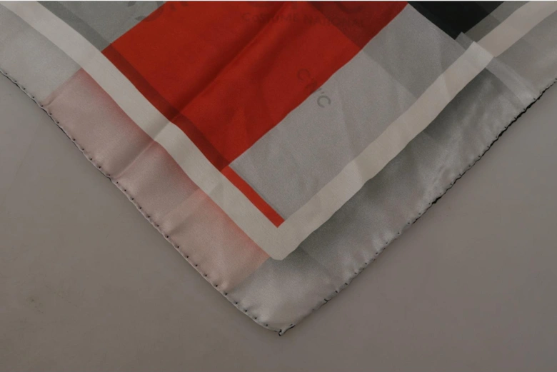 Checkered Printed Silk Scarf with Logo Details Women - Gray Patterned