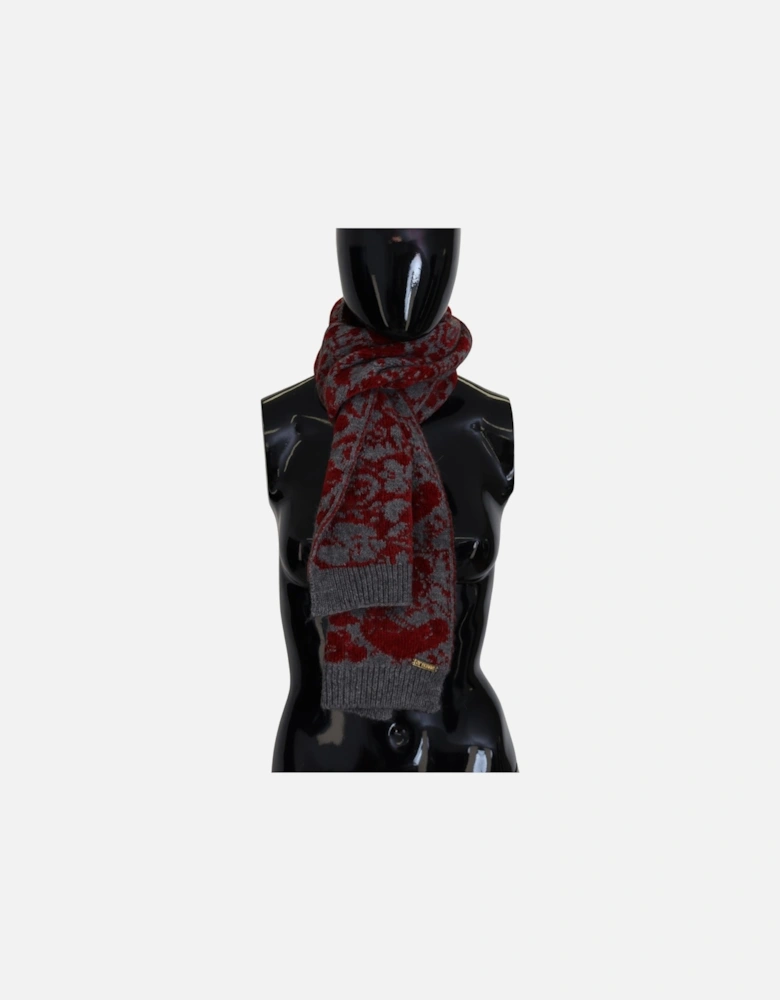 Floral Knitted Scarf Gray Red Women Scarves