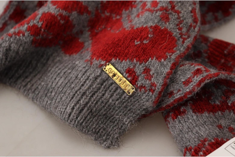 Floral Knitted Scarf Gray Red Women Scarves