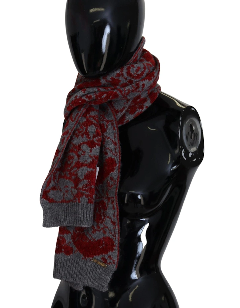 Floral Knitted Scarf Gray Red Women Scarves