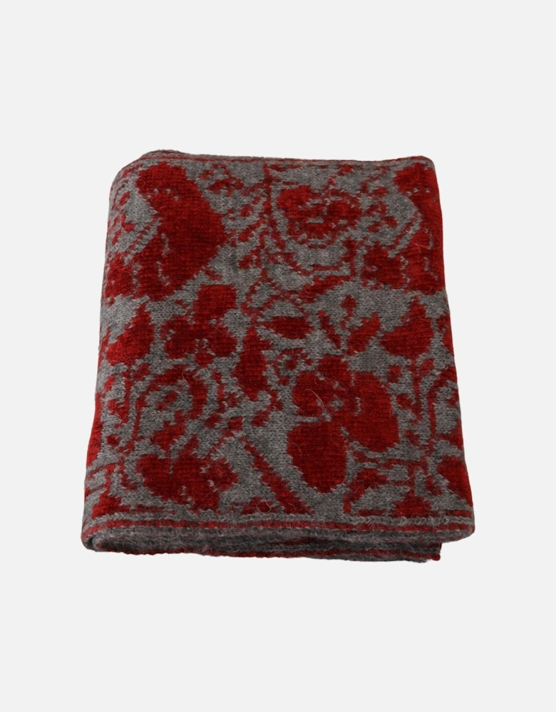 Floral Knitted Scarf Gray Red Women Scarves