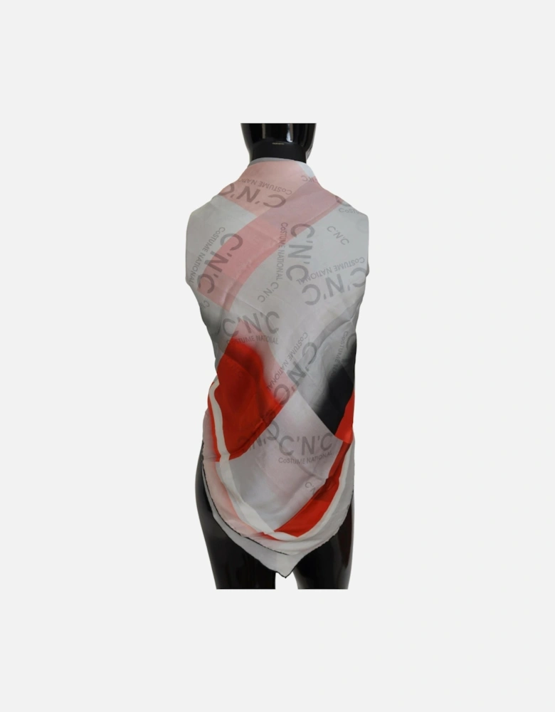 Checkered Silk Square Scarf with Logo Details Women - Gray Patterned