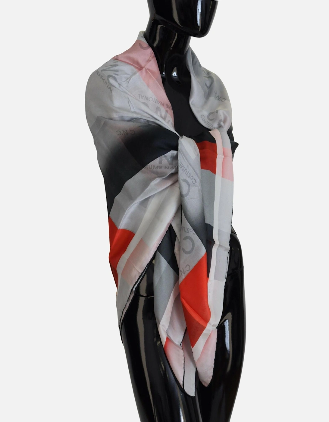 Checkered Silk Square Scarf with Logo Details Women - Gray Patterned