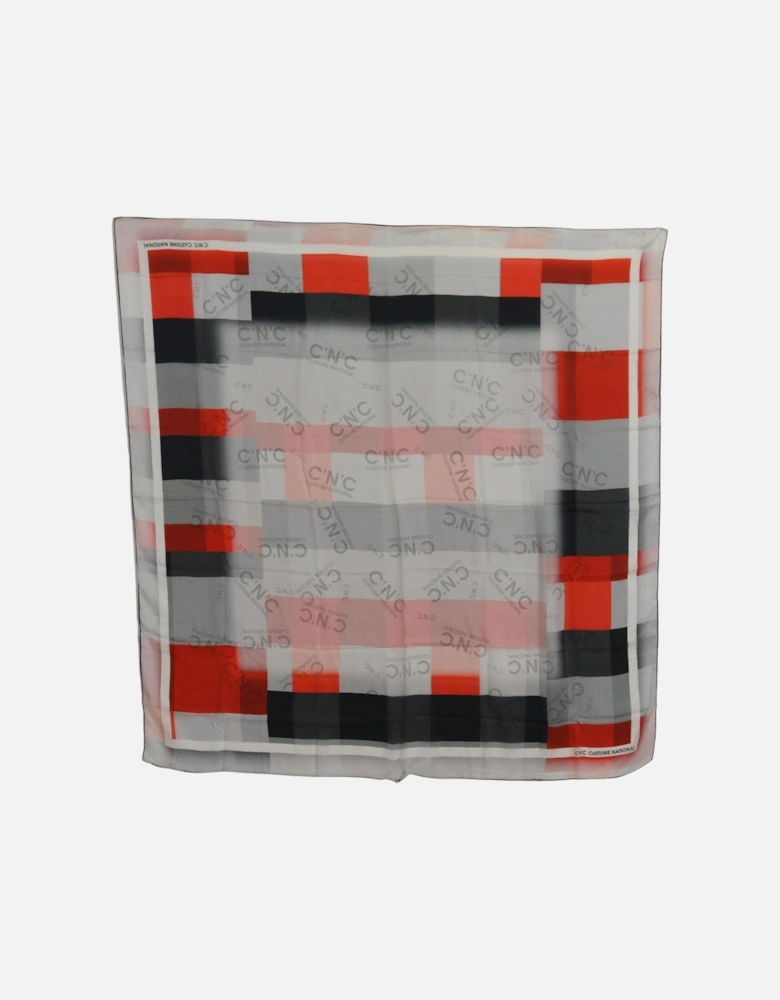 Checkered Silk Square Scarf with Logo Details Women - Gray Patterned