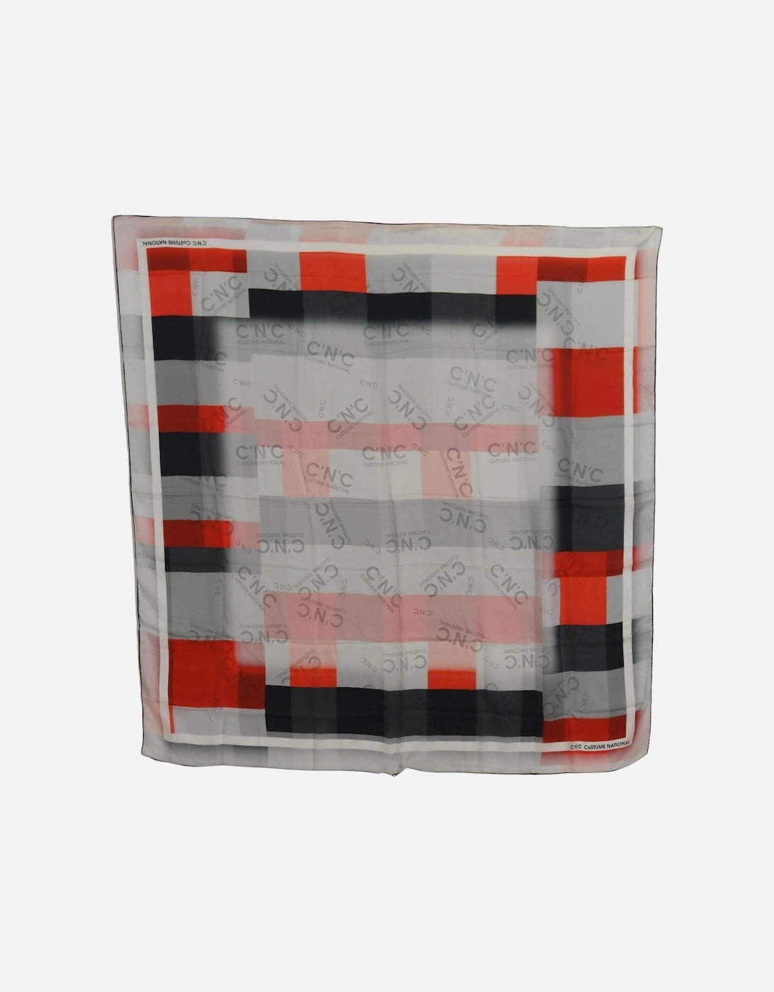 Checkered Silk Square Scarf with Logo Details Women - Gray Patterned