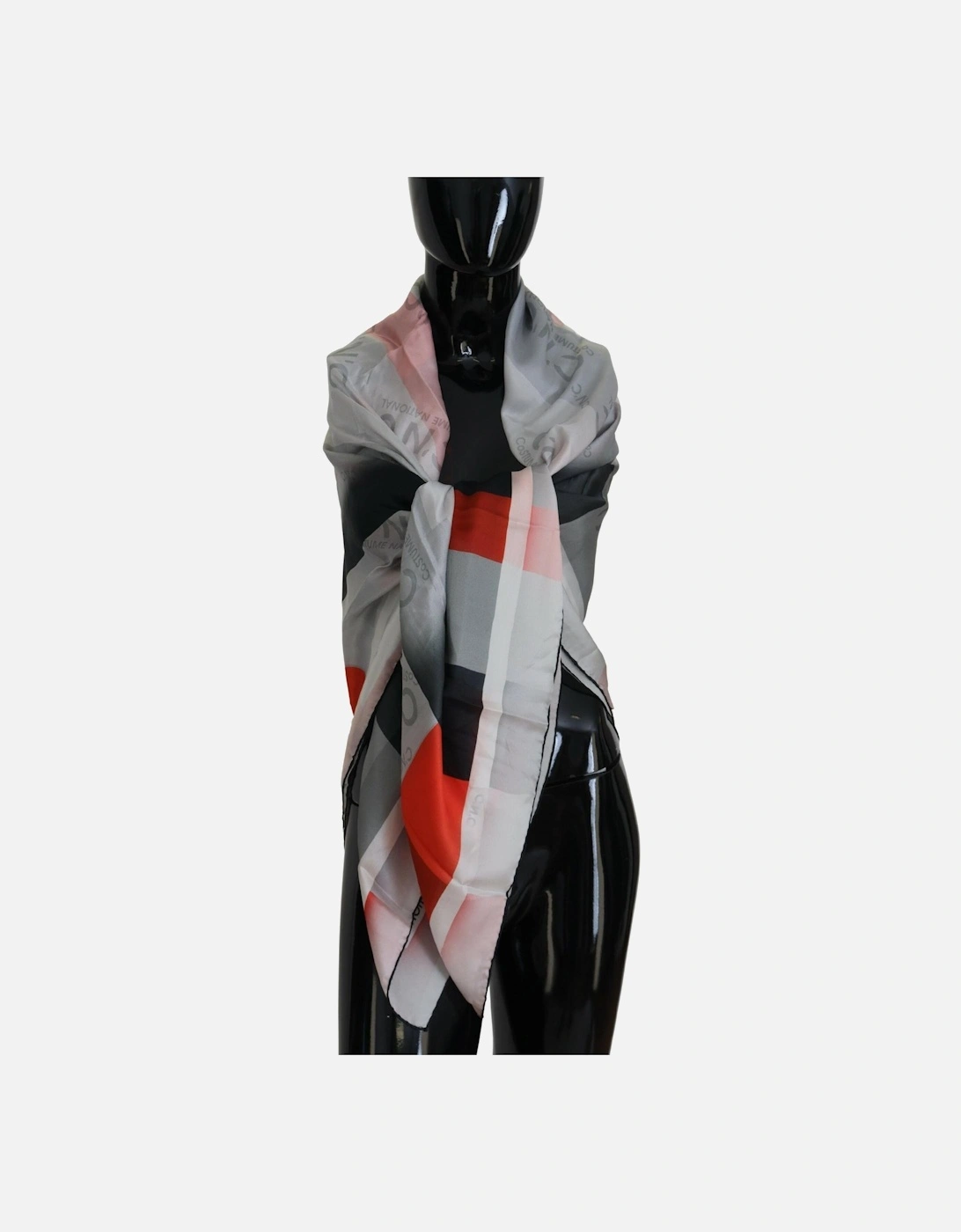 Checkered Silk Square Scarf with Logo Details Women - Gray Patterned, 7 of 6