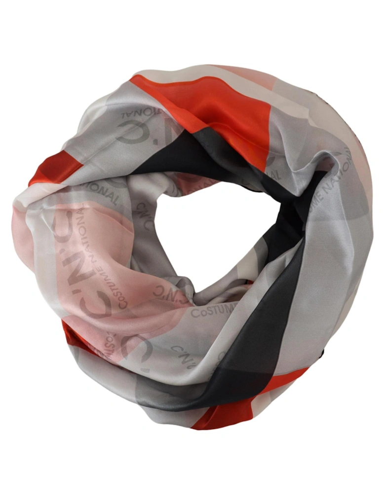 Checkered Silk Square Scarf with Logo Details Women - Gray Patterned
