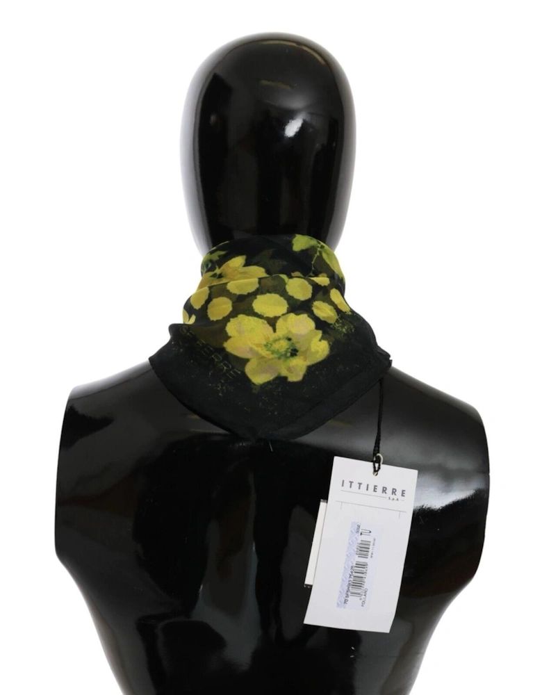 Floral Silk Scarf Yellow Polka Dots Women - Black Scarves
