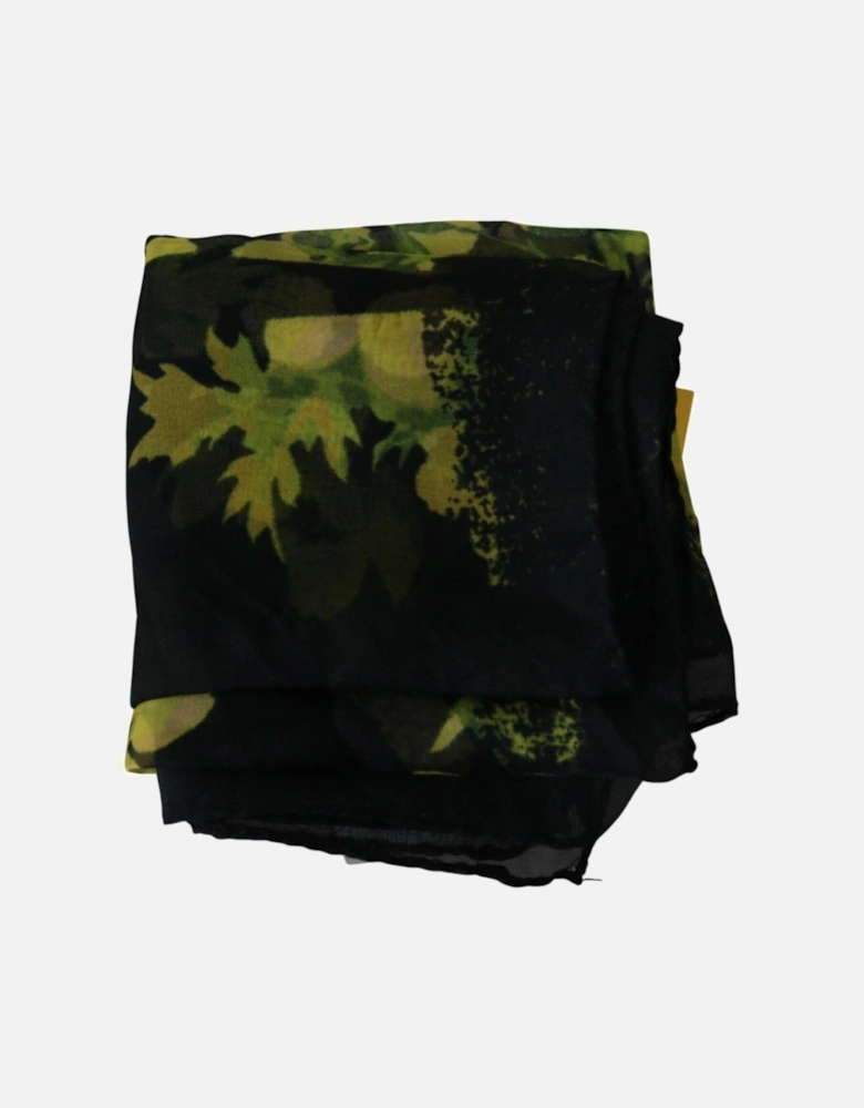 Floral Silk Scarf Yellow Polka Dots Women - Black Scarves