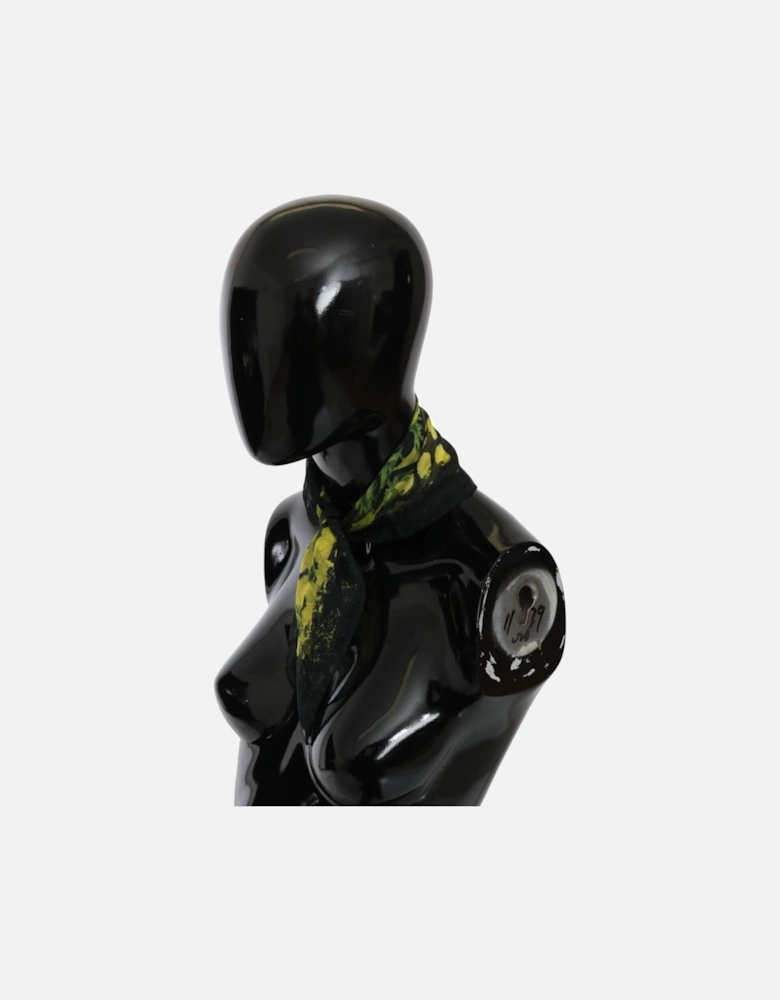 Floral Silk Scarf Yellow Polka Dots Women - Black Scarves