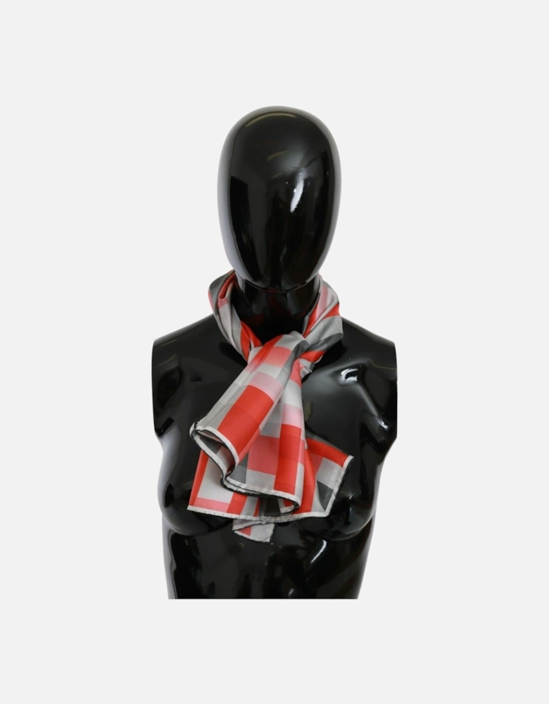 Silk Checkered Printed Scarf with Logo Details Women - Gray Scarves
