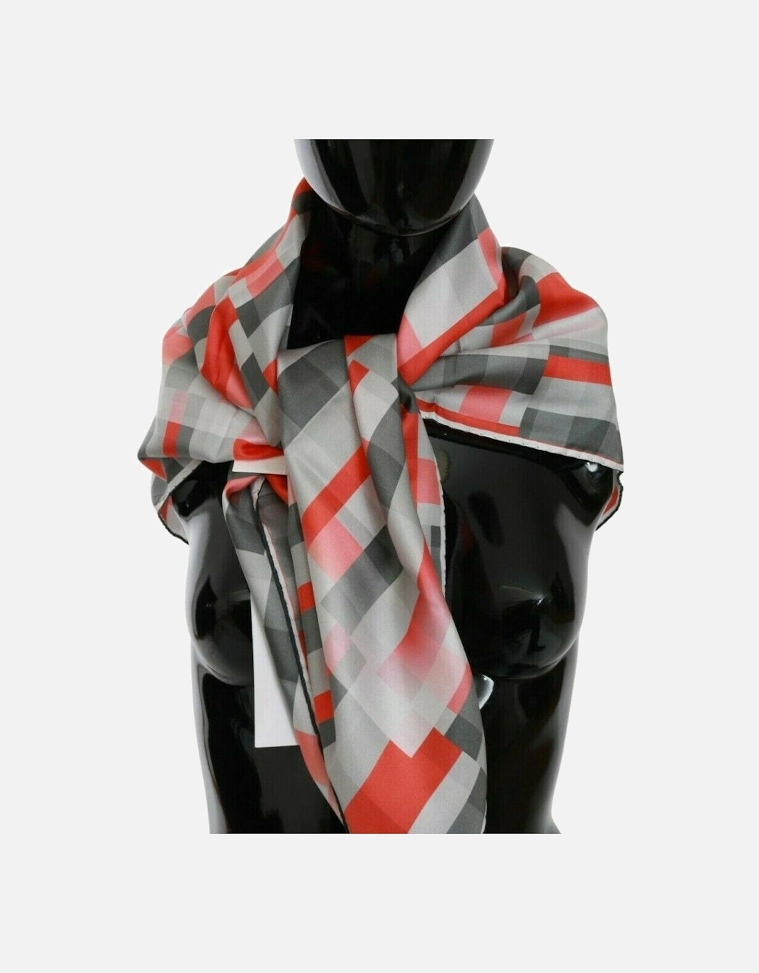 Silk Checkered Printed Scarf with Logo Details Women - Gray Scarves, 5 of 4