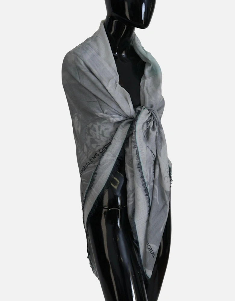 Fringed Scarf with Logo Details Women - Gray Scarves