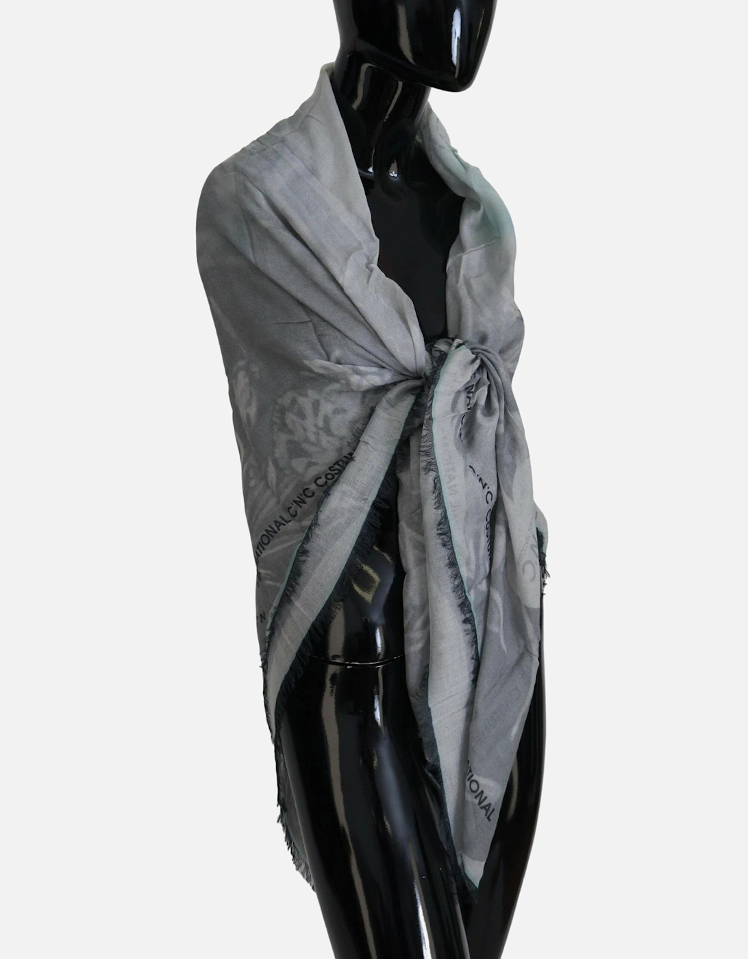 Fringed Scarf with Logo Details Women - Gray Scarves