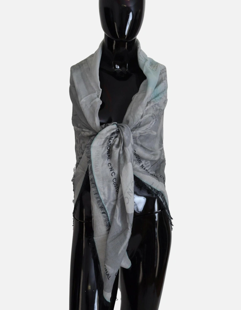 Fringed Scarf with Logo Details Women - Gray Scarves