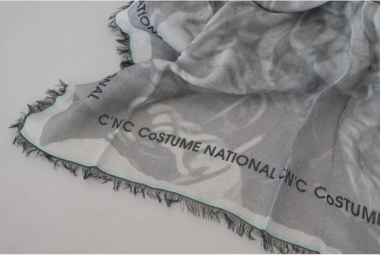 Fringed Scarf with Logo Details Women - Gray Scarves