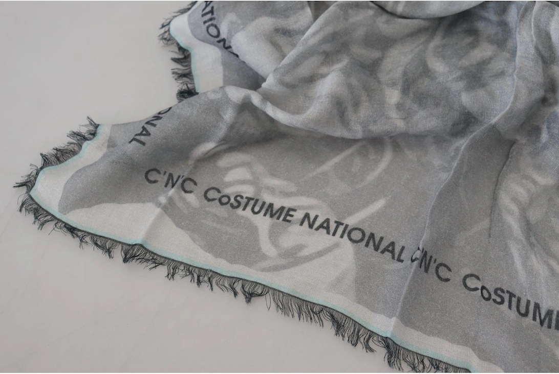 Fringed Scarf with Logo Details Women - Gray Scarves