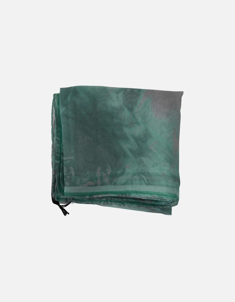 Printed Silk Scarf with Logo Details Women - Green Scarves
