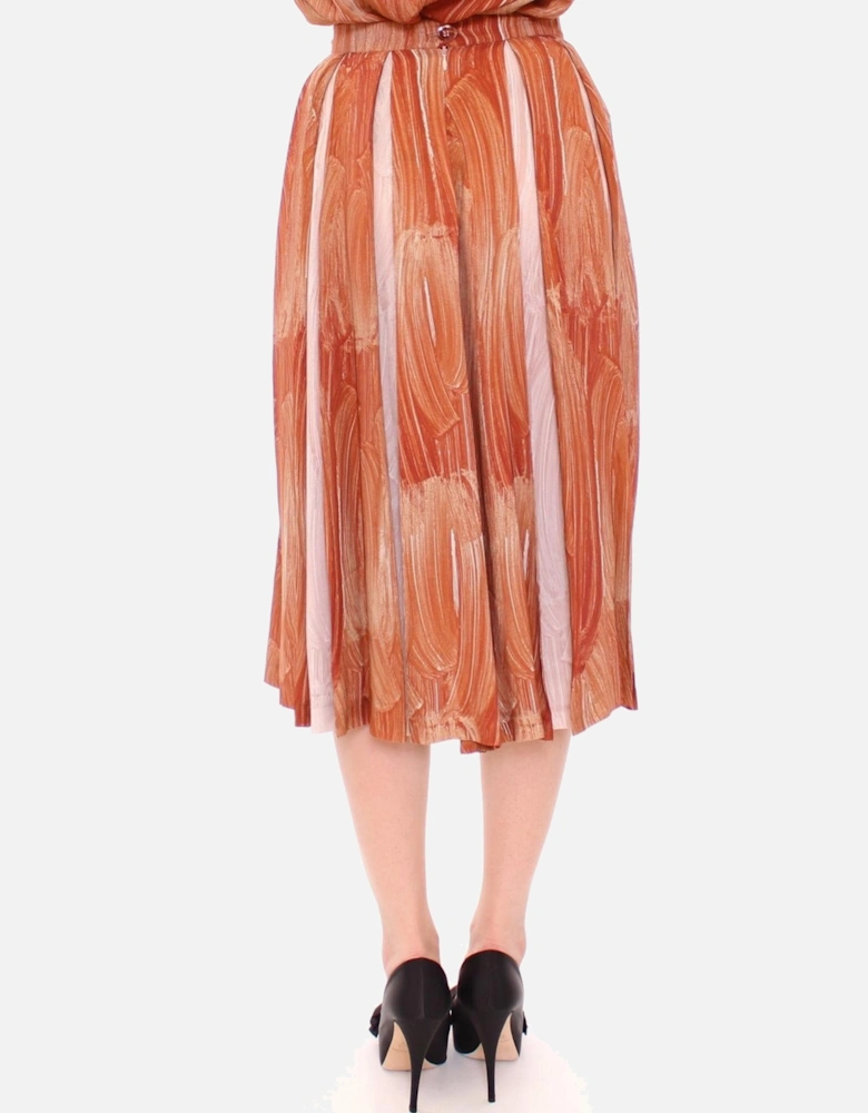 Pleated Midi Skirt Abstract Print Women - Orange