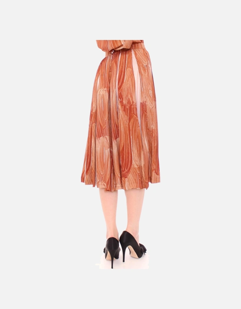Pleated Midi Skirt Abstract Print Women - Orange